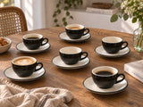 Lavis Black Koffiekop met schotel - 250cc - set van 6