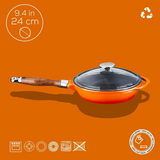 Frigideira em ferro fundido com tampa de vidro - 24 cm